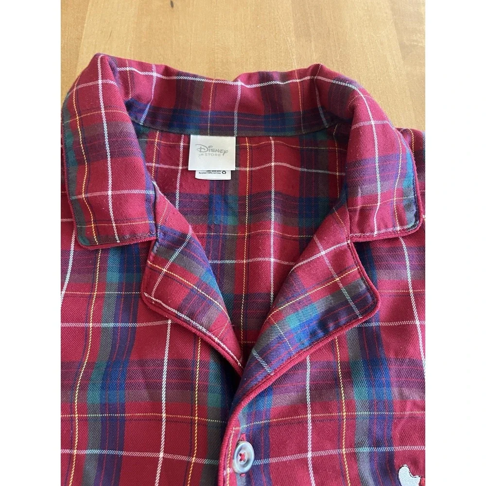 Disney Store Men's Pajama Shirt Size M Red Plaid Mickey Mouse - Picture 3 of 12